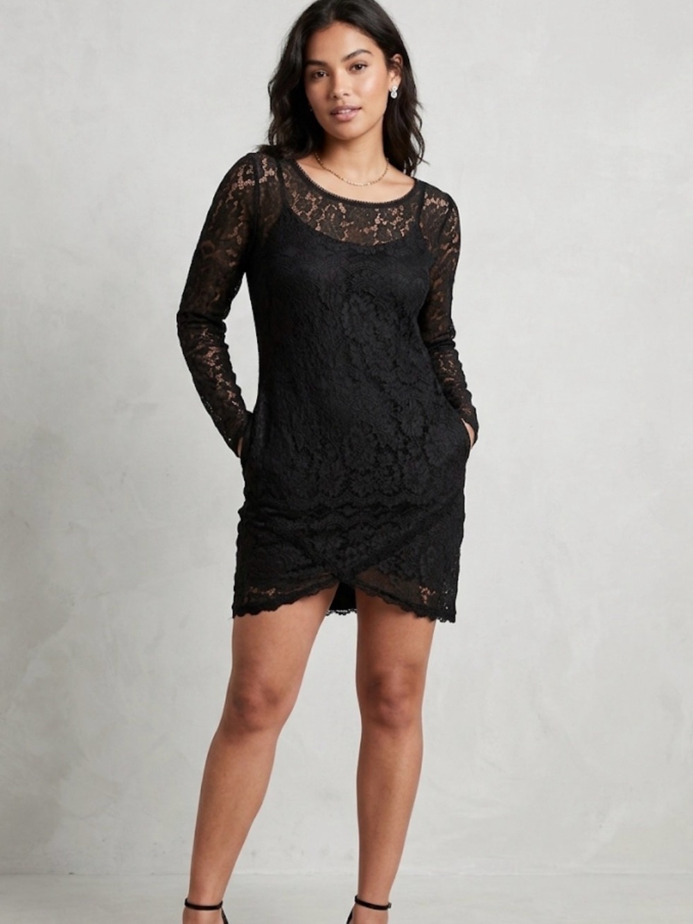 Guess Black Lace Long Sleeve Mini Dress